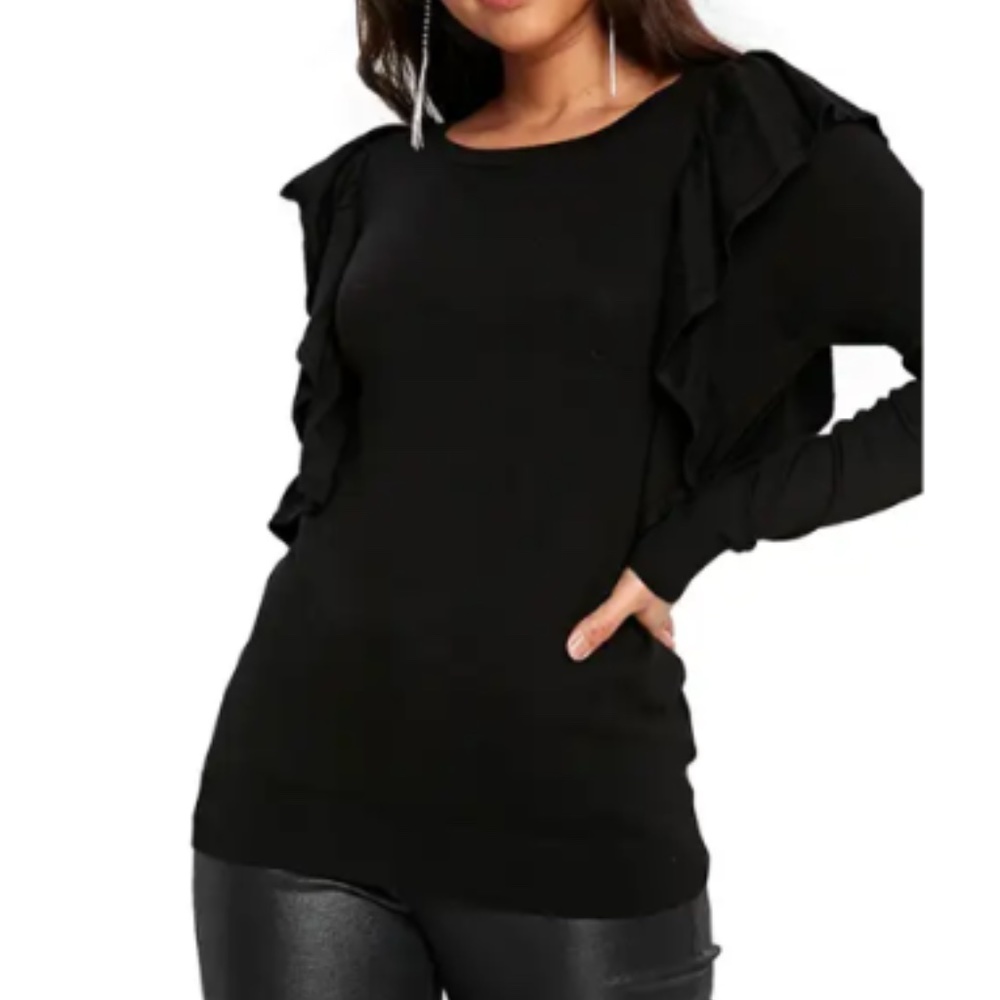 Wallis Long Sleeve Ruffle Shoulder Pullover